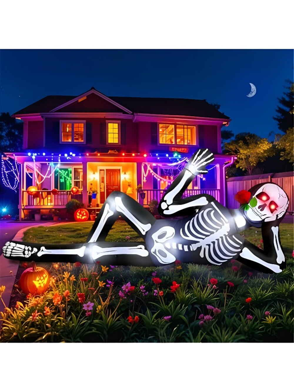 Giant Halloween Inflatables Skeleton Outdoor Decorations Biting a Rose